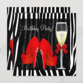 Invitation Cocktails Red High Heel Chaussures Zebra Anniversa (Devant / Derrière)