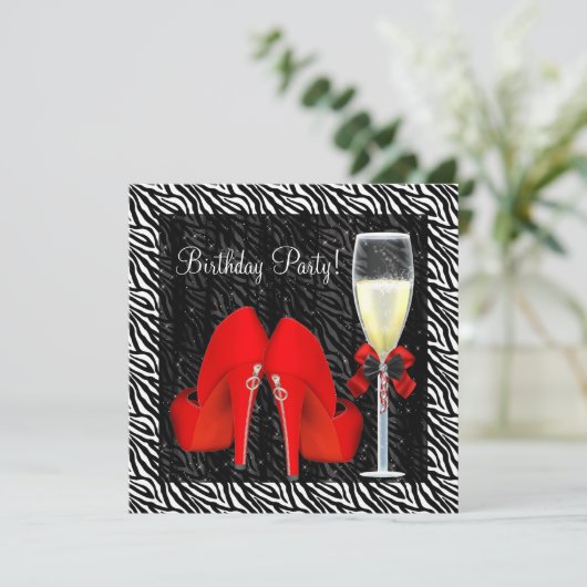 Invitation Cocktails Red High Heel Chaussures Zebra Anniversa (Debout devant)