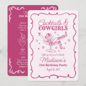 Invitation Cocktails roses et Cowgirls Nash Bash Anniversaire (Devant / Derrière)