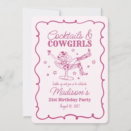 Invitation Cocktails roses et Cowgirls Nash Bash Anniversaire (Devant)