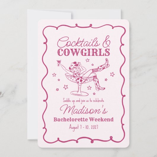 Invitation Cocktails roses et Cowgirls Nash Bash Bachelorette (Devant)