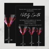 Invitation Cocktails rouges dans un verre à martini avec ceri (Devant / Derrière)