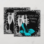 Invitation Cocktails Talons Hauts Noir et Bleu Turquoise Anni (Devant / Derrière)