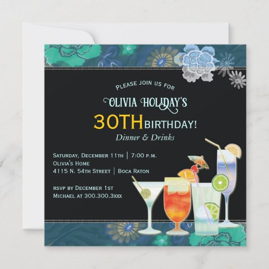 Invitation Cocktails tropicaux 30e fête d'anniversaire (Devant)