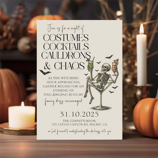 Invitation Cocktails vintages et fête d'Halloween
