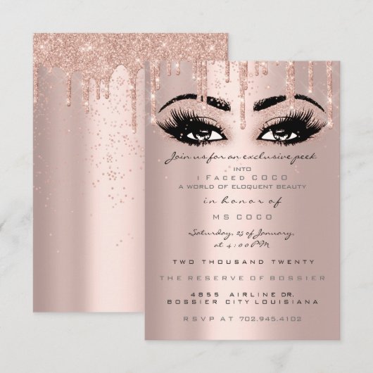 Invitation Coco Event Drips Rose Émail Réveillon Formel (Devant / Derrière)