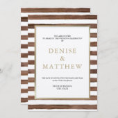 Invitation Coco Mocha Aquarelle Rayures et lettrage doré (Devant / Derrière)