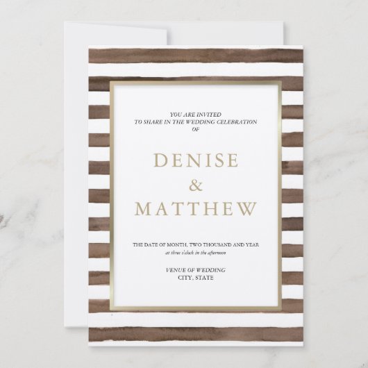 Invitation Coco Mocha Aquarelle Rayures & Lettre Dorée   (Devant)