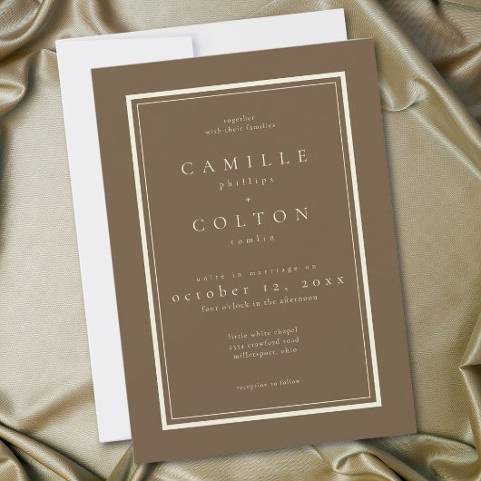 Invitation Cocoa Brown Minimalist Frame Wedding