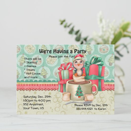 Invitation Cocoa Penguin Fun d'hiver (Debout devant)