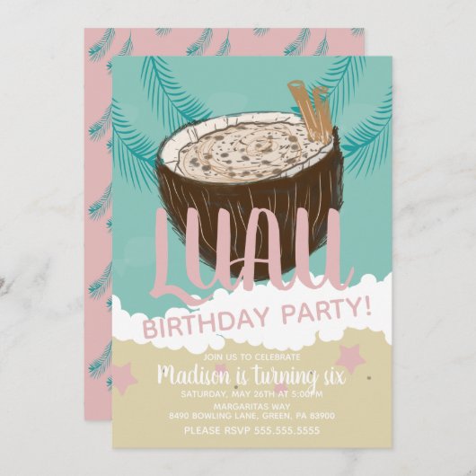 Invitation Coconuts Luau Tropical Birthday Party (Devant / Derrière)