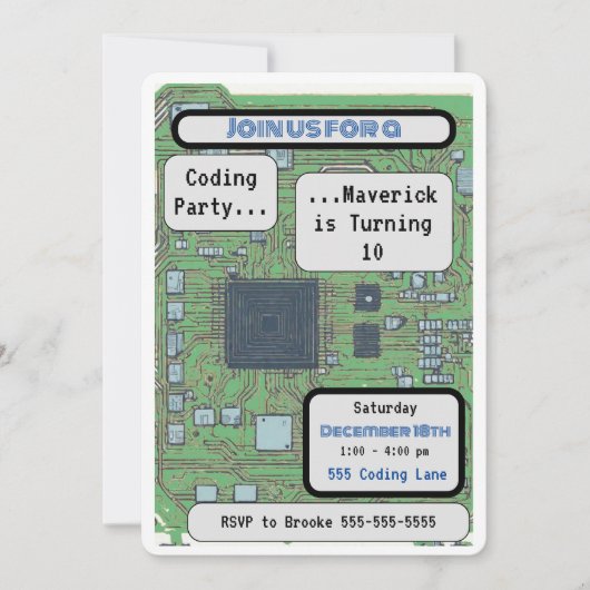 Invitation Codage de la puce informatique fête d'anniversaire (Devant)