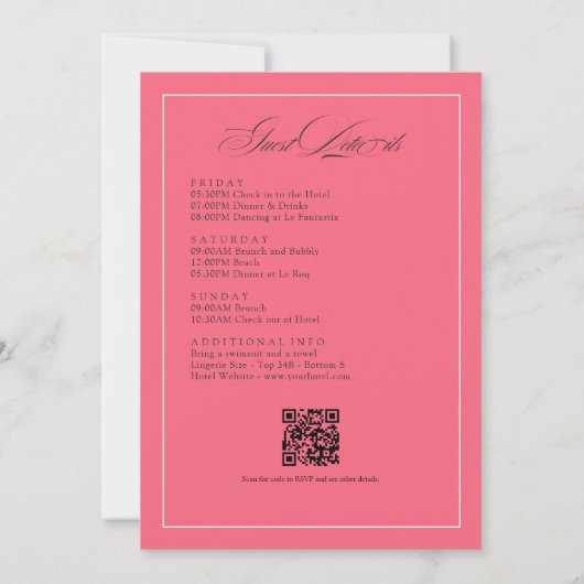 Invitation Code Itinéraire et QR du week-end de bachelorette  (Dos)