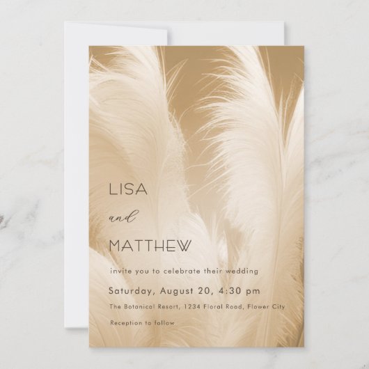 Invitation Code OR | Photo d'herbe de Pampas beige rose (Devant)
