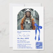 Invitation Code QR à double photo avec accent ruban bleu (Dos)