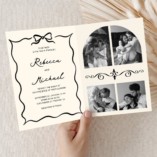 Invitation Code QR à l'encre noire avec ruban dessiné à la ma