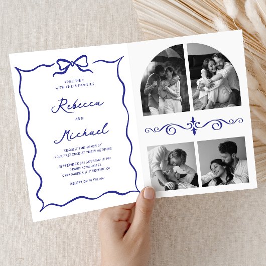 Invitation Code QR à main levée bleue Photo de mariage