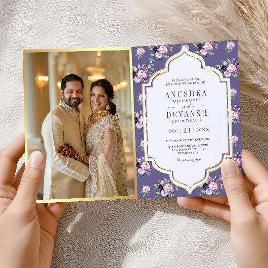 Invitation Code QR à motif floral Pervenche pour mariage indi