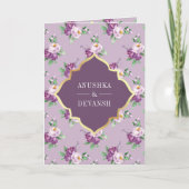 Invitation Code QR à motif floral violet Mariage indien (Devant)