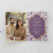 Invitation Code QR à motif floral violet Mariage indien (Intérieur)