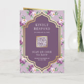 Invitation Code QR à motif floral violet Mariage indien (Dos)