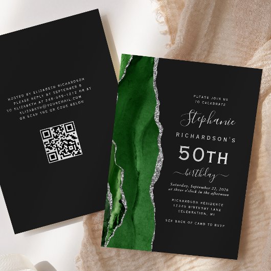 Invitation Code QR Agate Argent Vert 50e Anniversaire