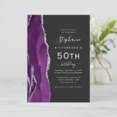 Invitation Code QR Agate Argent Violet 50e Anniversaire (Debout devant)