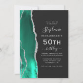 Invitation Code QR Agate Vert Mousse Argent 50e Anniversaire (Devant)