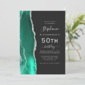Invitation Code QR Agate Vert Mousse Argent 50e Anniversaire (Debout devant)