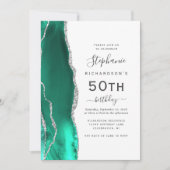 Invitation Code QR Agate Vert Mousse Argent 50e Anniversaire (Devant)
