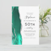Invitation Code QR Agate Vert Mousse Argent 50e Anniversaire (Debout devant)
