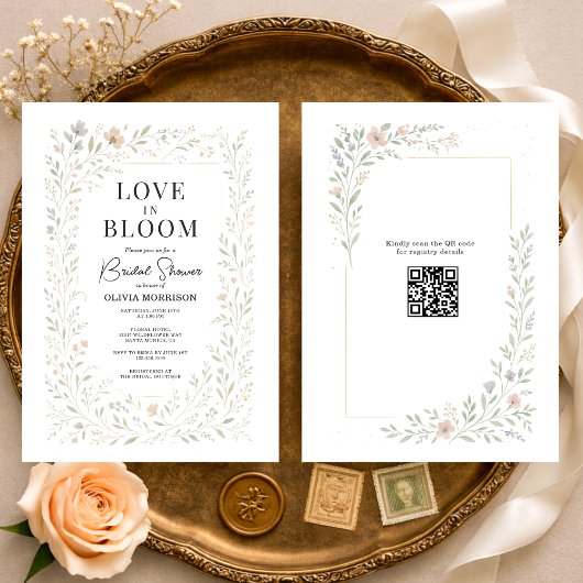 Invitation Code QR Amour en Fleur Fête de Mariage Champêtre