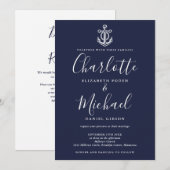 Invitation Code QR Ancre Bleu Marine Mariage Nautique (Devant / Derrière)