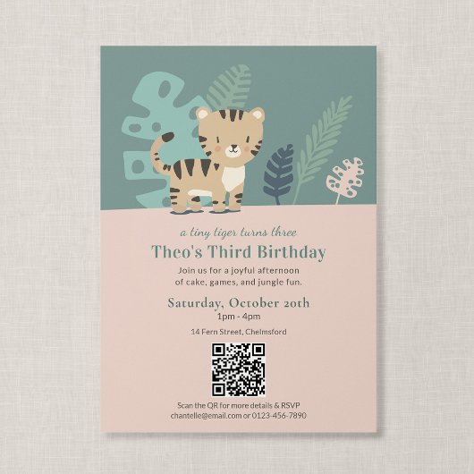 Invitation Code QR Anniversaire Enfants Tiny Tiger Douce Jung