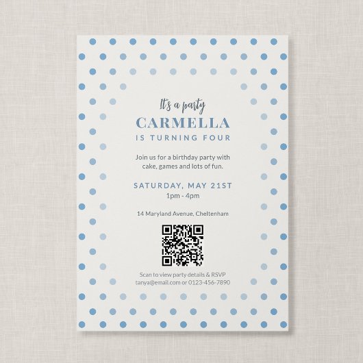 Invitation Code QR Anniversaire French Blue à pois