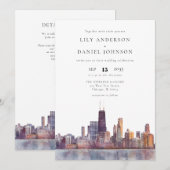 Invitation Code QR aquarelle de la skyline de Chicago pour ma (Devant / Derrière)