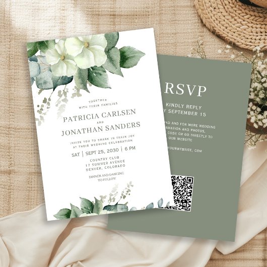 Invitation Code QR aquarelle floral rustique élégant mariage