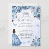 Invitation Code QR aquarelle florale argent bleu Quinceañera (Devant)