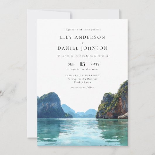 Invitation Code QR aquarelle mariage à Phuket Thaïlande (Devant)