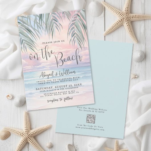 Invitation Code QR aquarelle sur le mariage à la plage