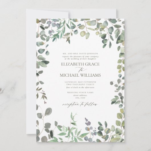 Invitation Code QR Aquarelle verte Eucalyptus Sage Formelle (Devant)