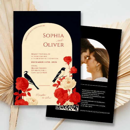 Invitation Code QR Arch Floral & Oiseaux Tout en Un