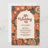Invitation Code QR Arch Groovy Rétro Fleurs Mariage (Devant)