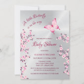 Invitation Code QR | Argent papillon | Baby shower fille (Devant)
