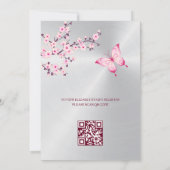Invitation Code QR | Argent papillon | Baby shower fille (Dos)