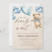 Invitation Code QR Attendez à peine Baby Shower Garçon Bleu (Devant)