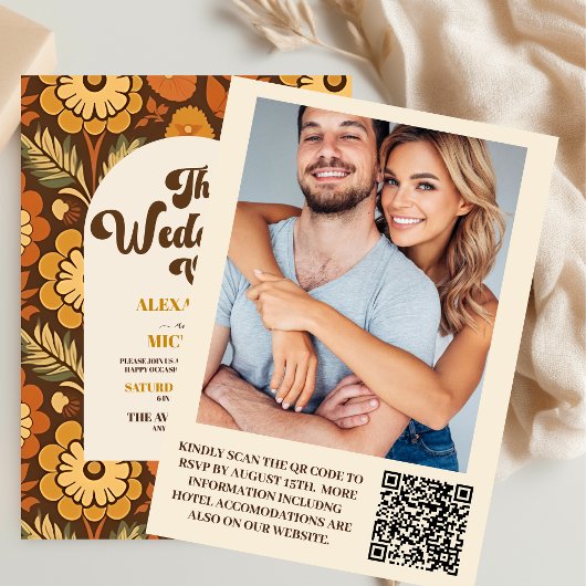 Invitation Code QR Aztec Tribal Marron Ethnique Mariage Occid