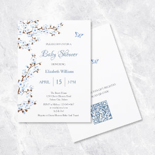 Invitation Code QR   Baby shower de fleurs de cerisiers blanc