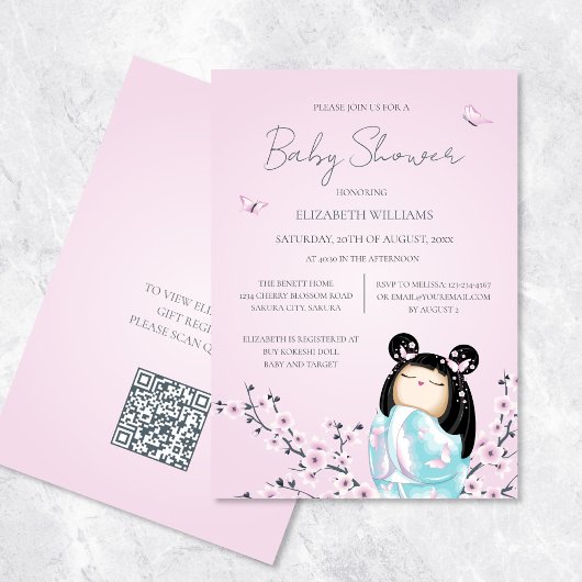 Invitation Code Qr | Baby shower de poupée Kokeshi