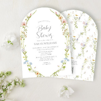 Invitation Code QR Baby shower Fleur sauvage neutre pour les 